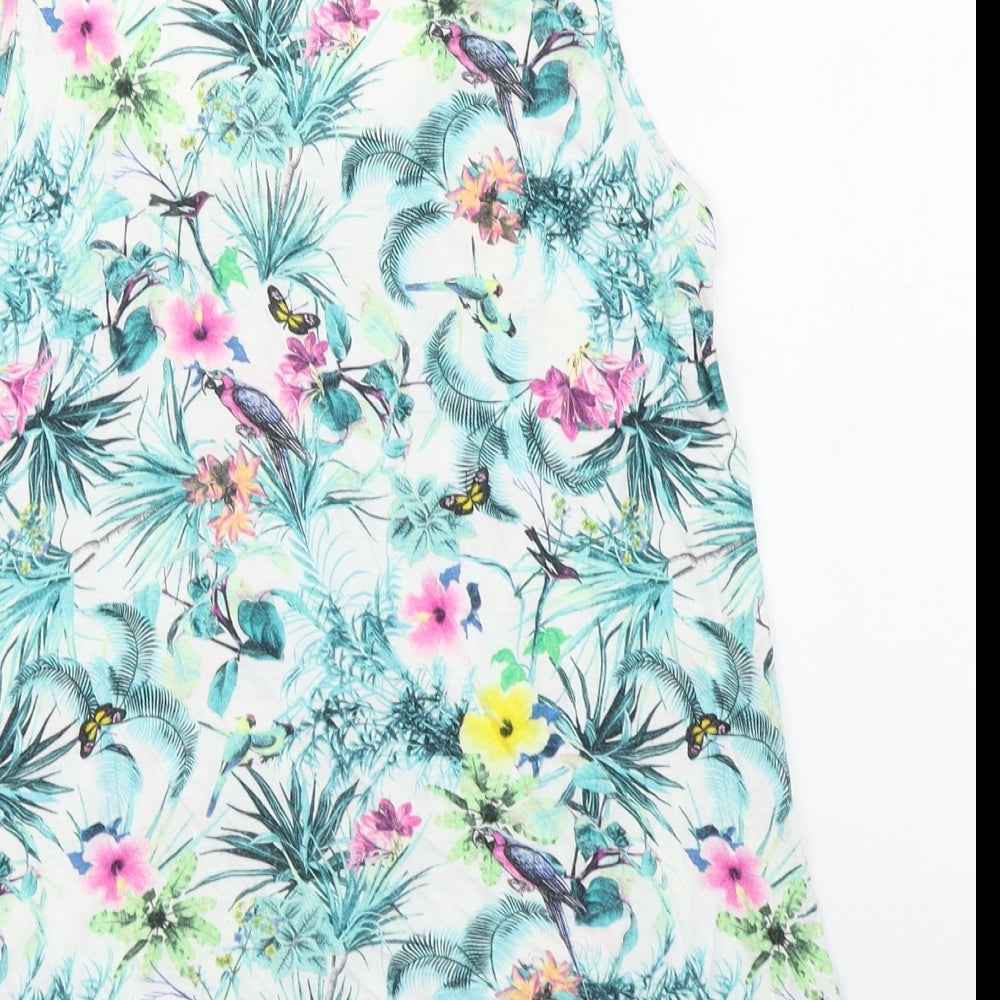Warehouse Womens Multicoloured Floral Viscose Basic Tank Size 10 Scoop Neck