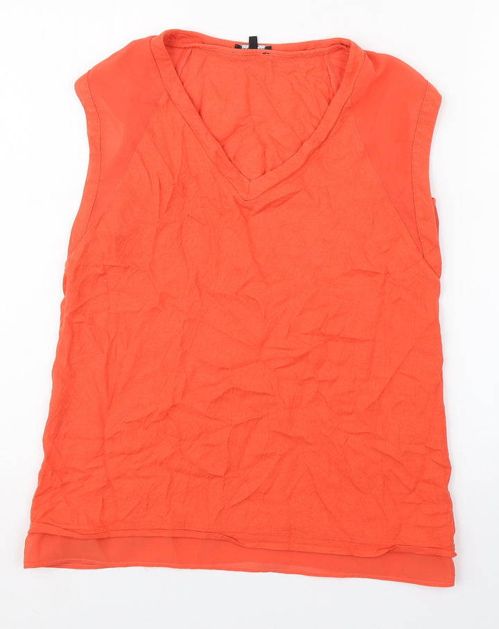 Warehouse Womens Orange Viscose Basic Tank Size 10 Round Neck
