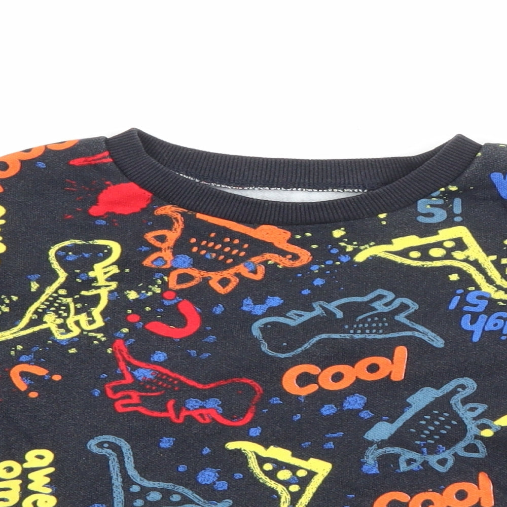Dunnes Stores Boys Black Crew Neck Geometric Cotton Pullover Jumper Size 2-3 Years   - Dinosaur