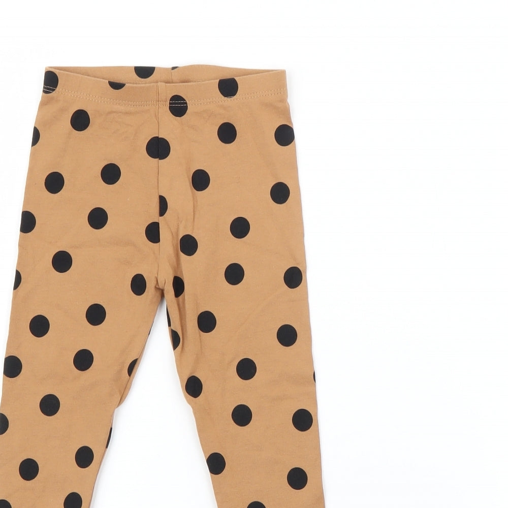 Dunnes Stores Girls Brown Polka Dot Cotton Pedal Pusher Trousers Size 3-4 Years  Regular