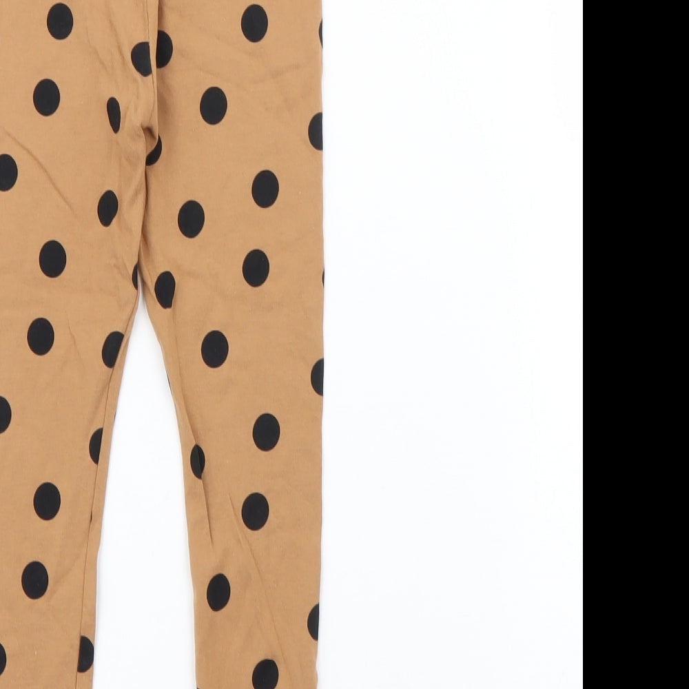 Dunnes Stores Girls Brown Polka Dot Cotton Pedal Pusher Trousers Size 3-4 Years  Regular