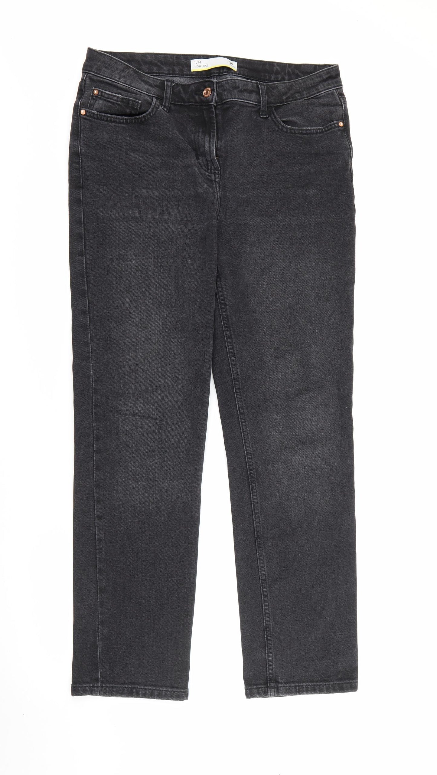 NEXT Womens Black  Cotton Straight Jeans Size 14 L29 in Regular Button