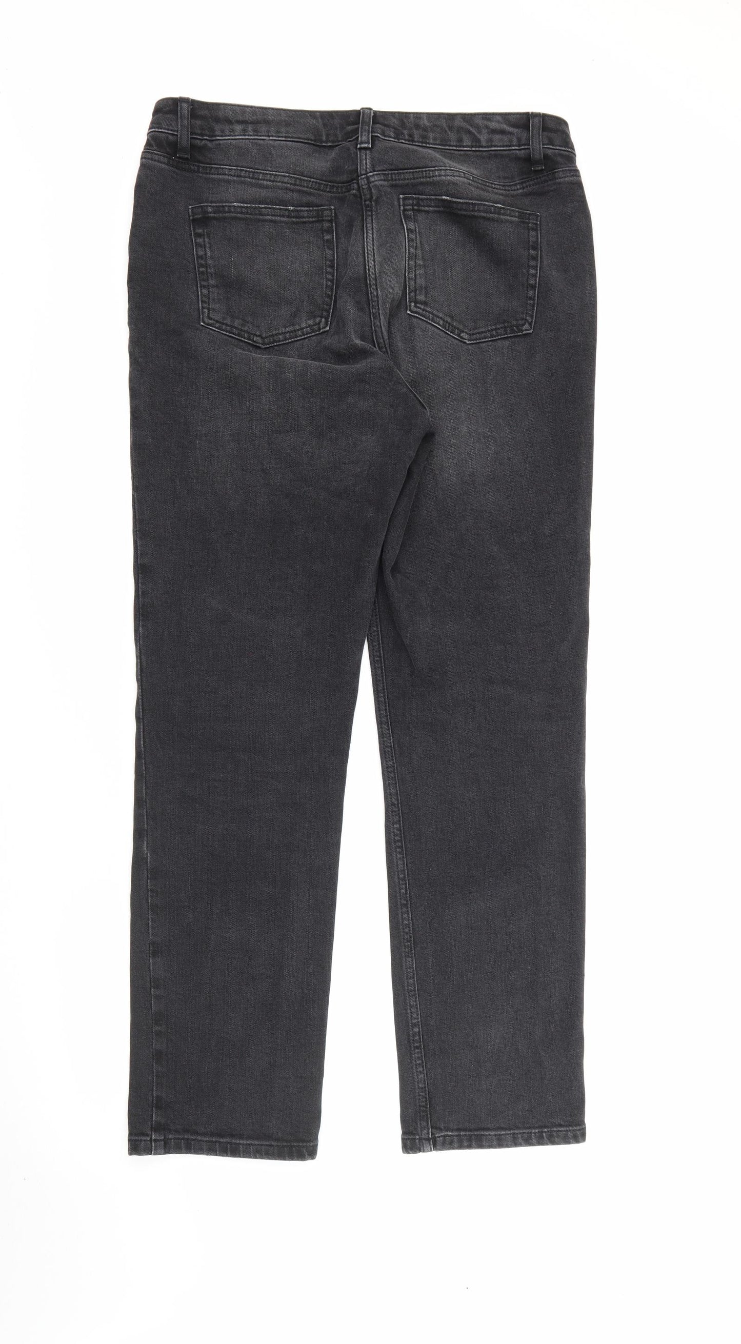 NEXT Womens Black  Cotton Straight Jeans Size 14 L29 in Regular Button