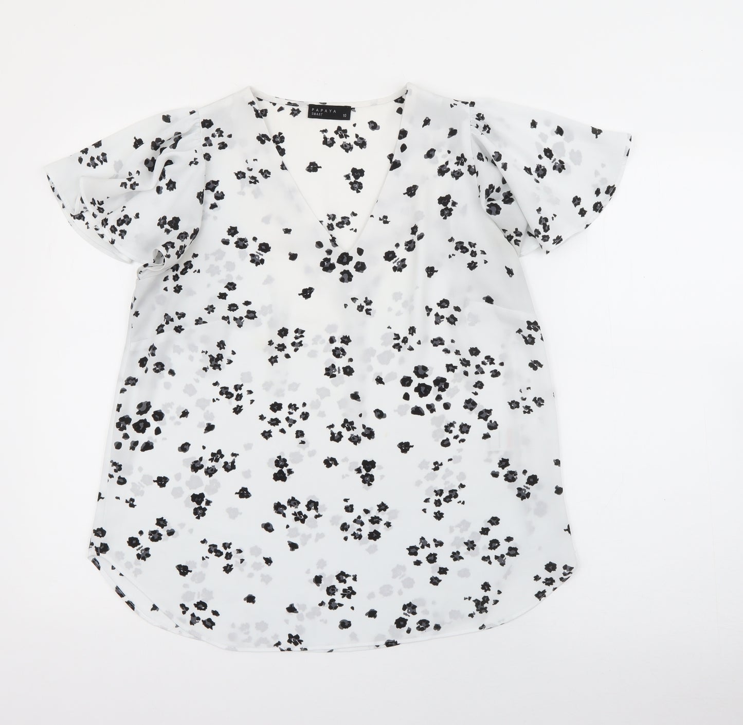 Papaya Womens White Floral Polyester Basic Blouse Size 10 V-Neck