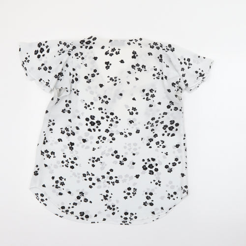 Papaya Womens White Floral Polyester Basic Blouse Size 10 V-Neck