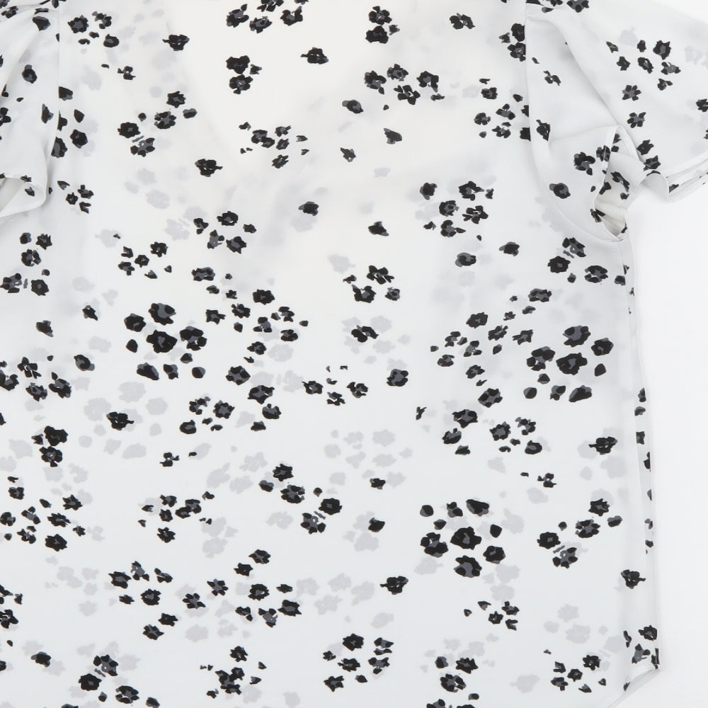 Papaya Womens White Floral Polyester Basic Blouse Size 10 V-Neck
