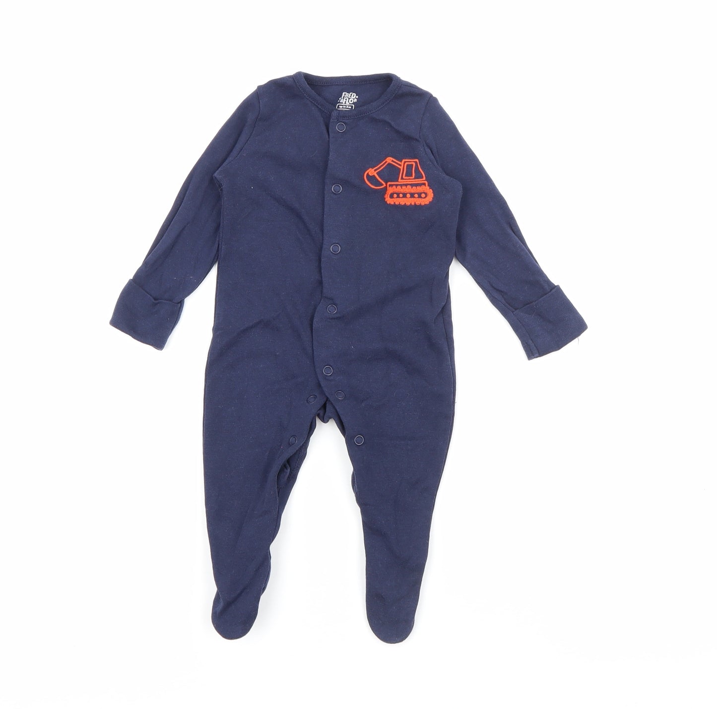 Fred & Flo Baby Blue  Cotton Babygrow One-Piece Size 0-3 Months  Snap - Digger