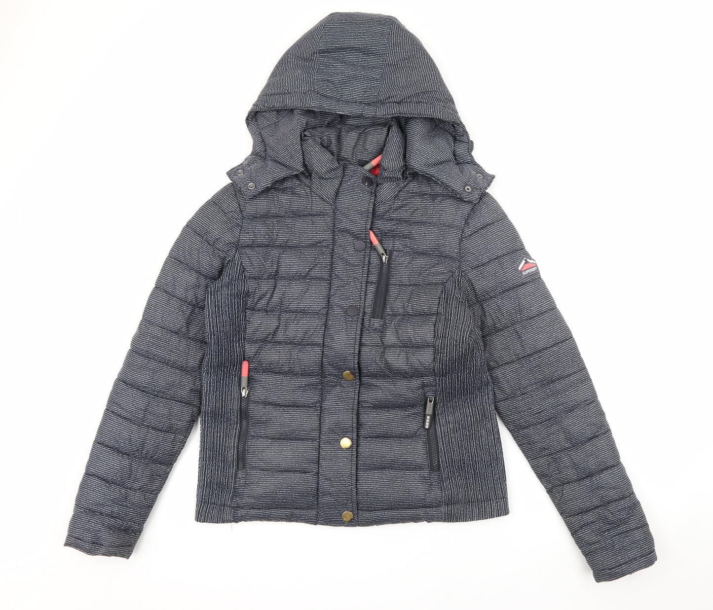 Superdry Womens Grey Striped  Puffer Jacket Coat Size 12  Zip