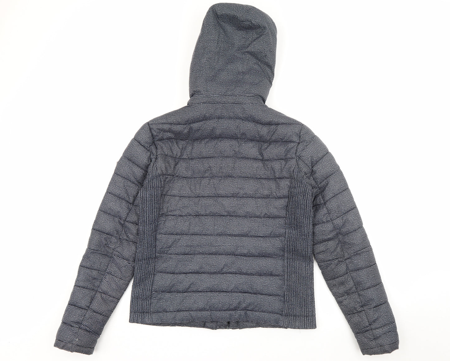 Superdry Womens Grey Striped  Puffer Jacket Coat Size 12  Zip