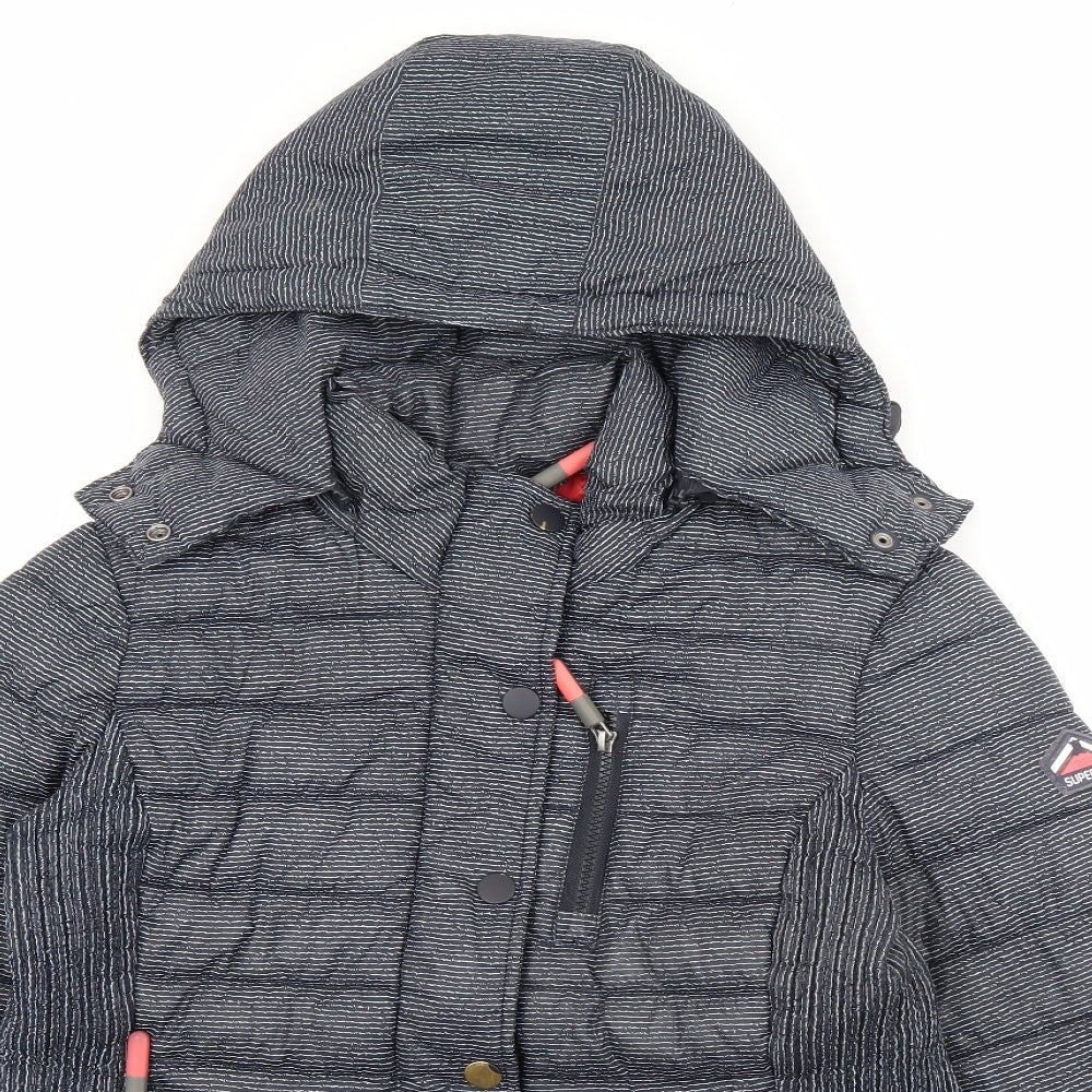 Superdry Womens Grey Striped  Puffer Jacket Coat Size 12  Zip
