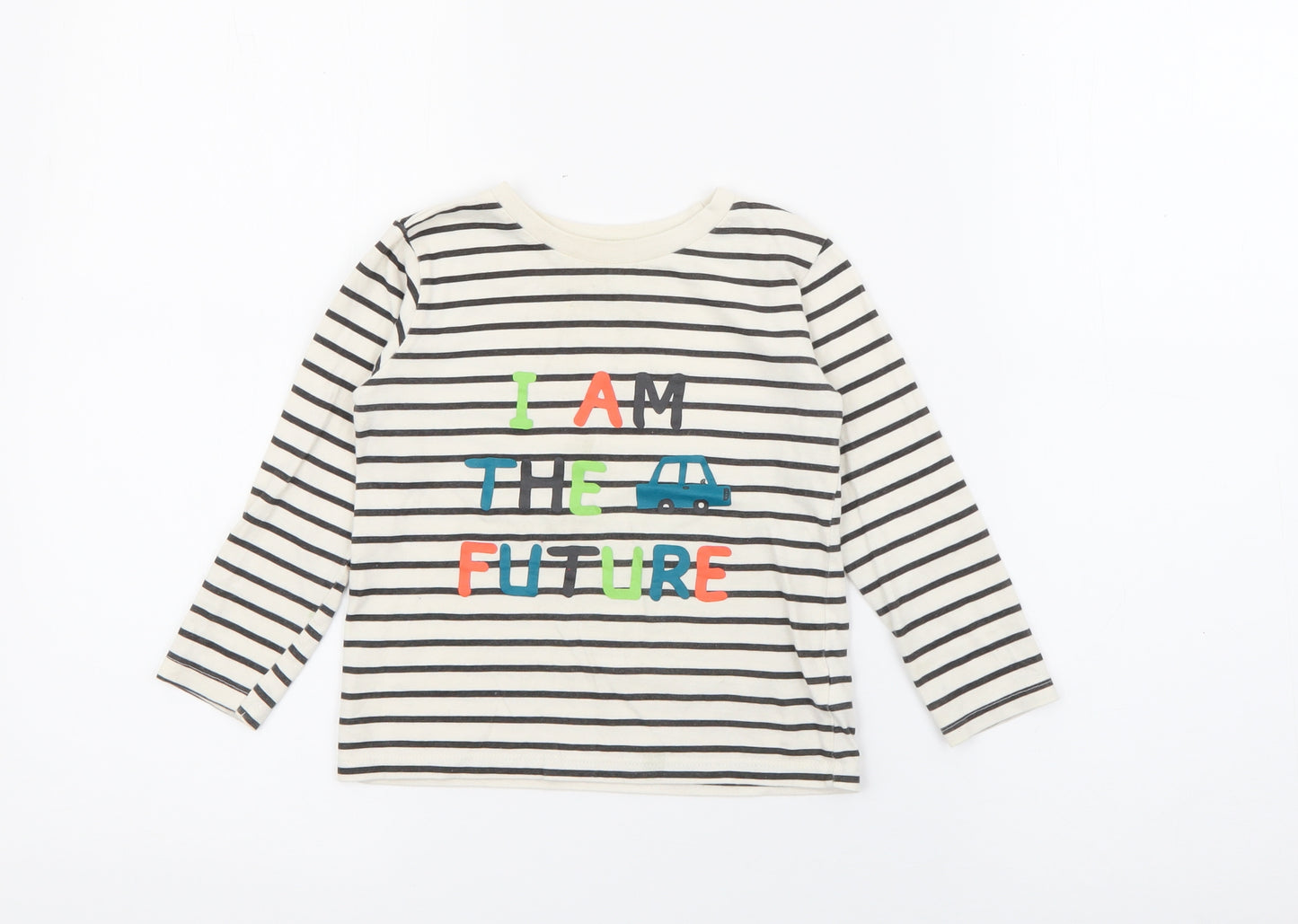 Dunnes Stores Baby White Striped Cotton Pullover T-Shirt Size 18-24 Months Crew Neck