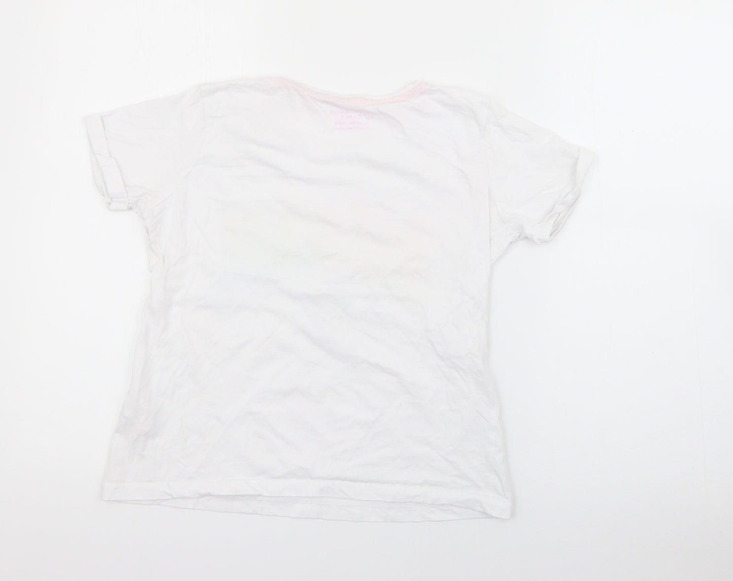 Primark Girls White  Cotton Pullover T-Shirt Size 11-12 Years Crew Neck  - Miami