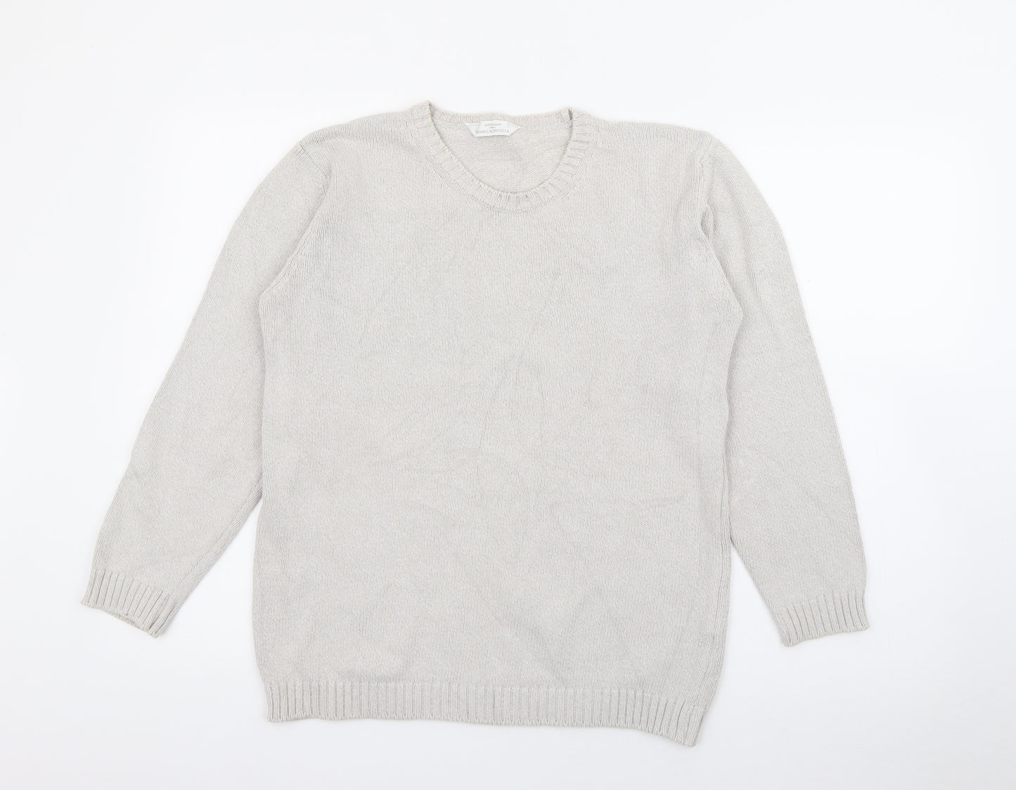 Marks and Spencer Womens Grey Crew Neck  Cotton Pullover Jumper Size 10