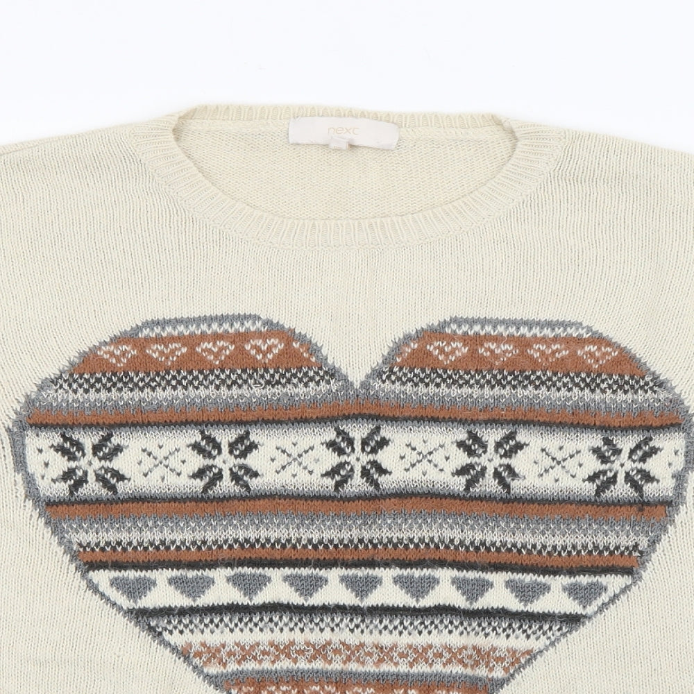 NEXT Womens Ivory Crew Neck Fair Isle Acrylic Pullover Jumper Size 8