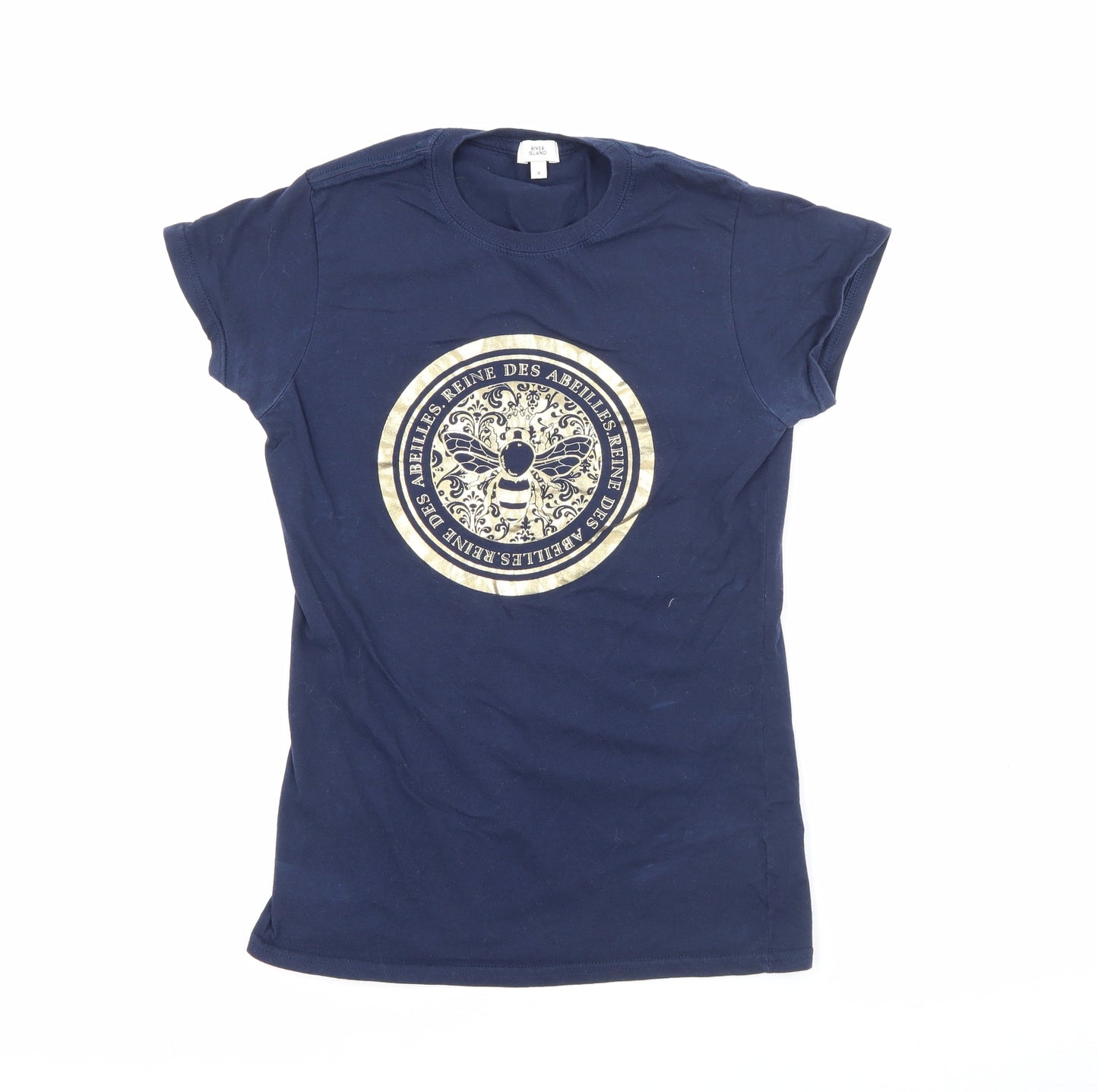 River Island Womens Blue  Cotton Basic T-Shirt Size 8 Crew Neck - Bee