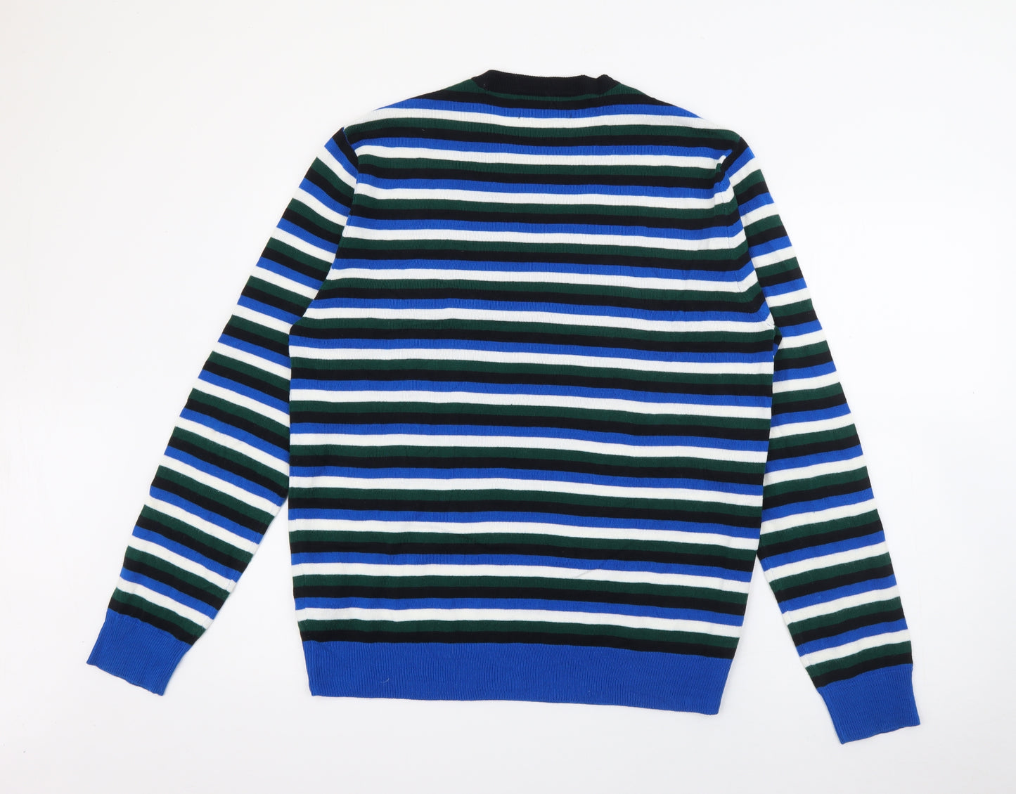 Primark Mens Blue Crew Neck Striped Acrylic Pullover Jumper Size L