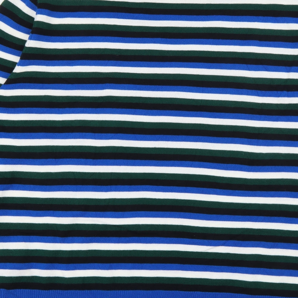 Primark Mens Blue Crew Neck Striped Acrylic Pullover Jumper Size L