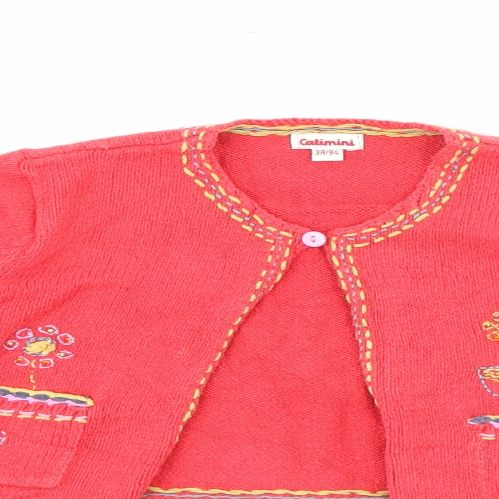 Catinini Girls Red Round Neck  Cotton Cardigan Jumper Size 3 Years  Button