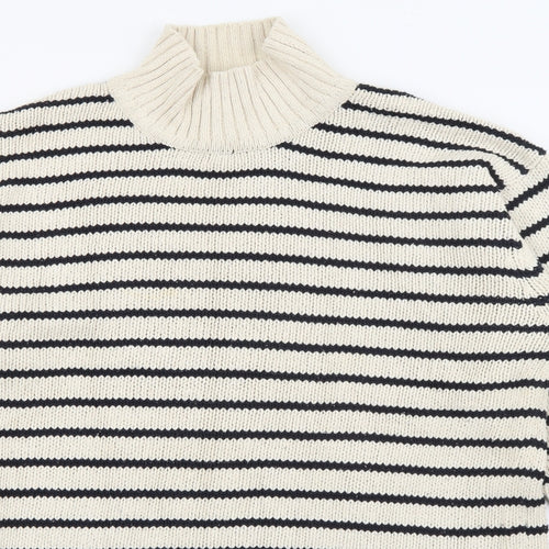 NEXT Womens Ivory High Neck Striped Silk Pullover Jumper Size S