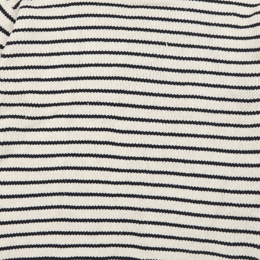 NEXT Womens Ivory High Neck Striped Silk Pullover Jumper Size S