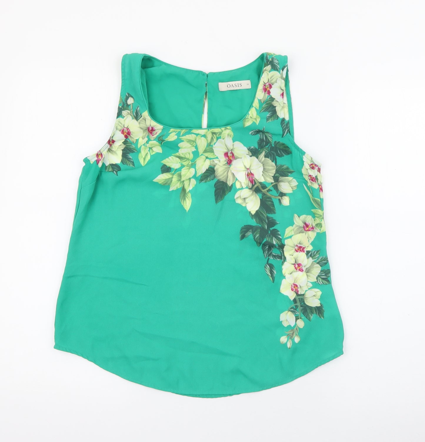 Oasis Womens Green Floral Polyester Basic Tank Size 10 Scoop Neck