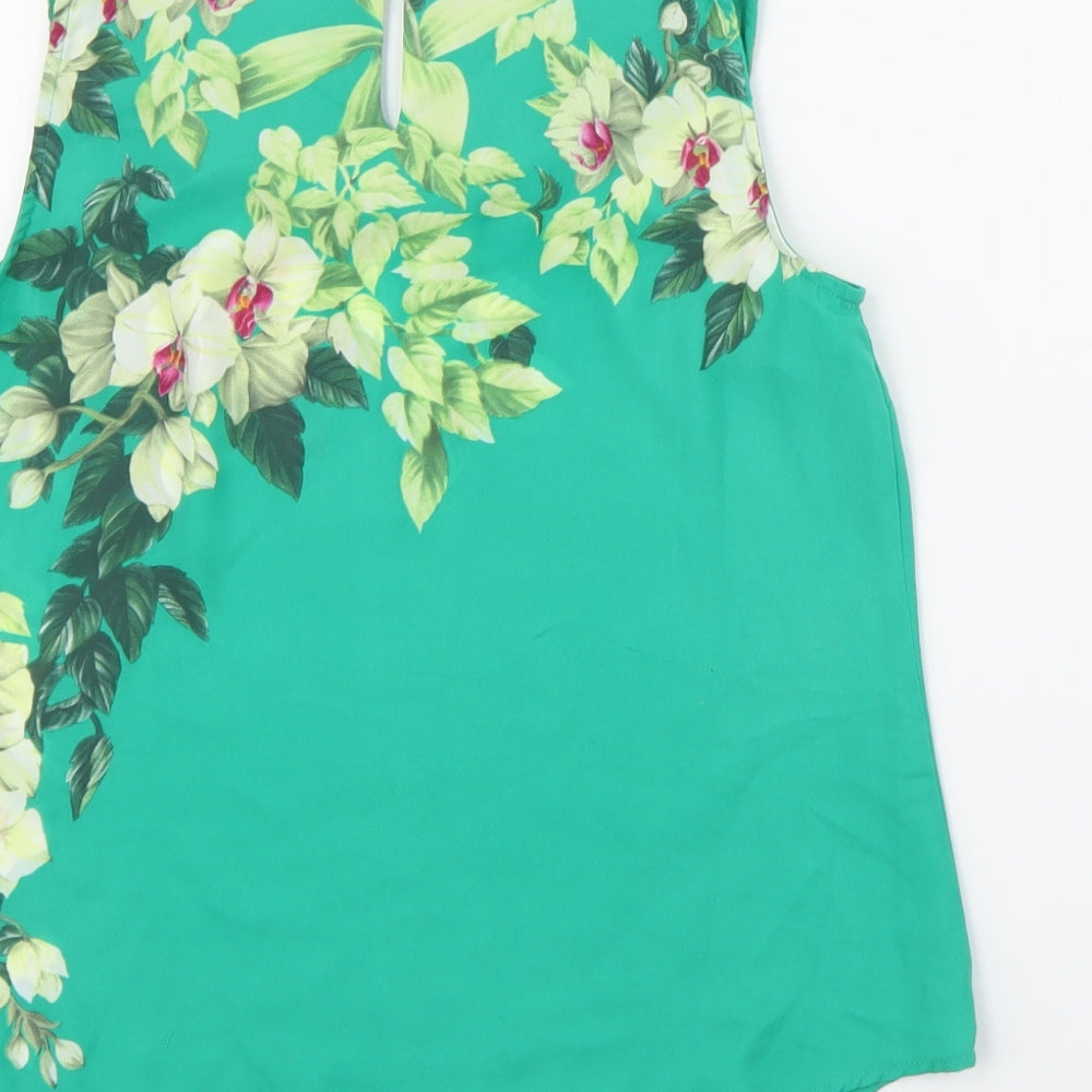 Oasis Womens Green Floral Polyester Basic Tank Size 10 Scoop Neck