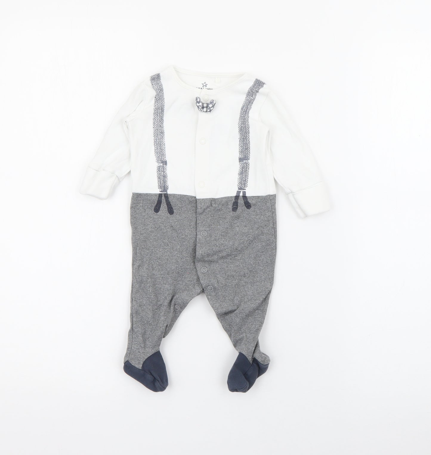 NEXT Baby Grey  Cotton Babygrow One-Piece Size 0-3 Months  Snap