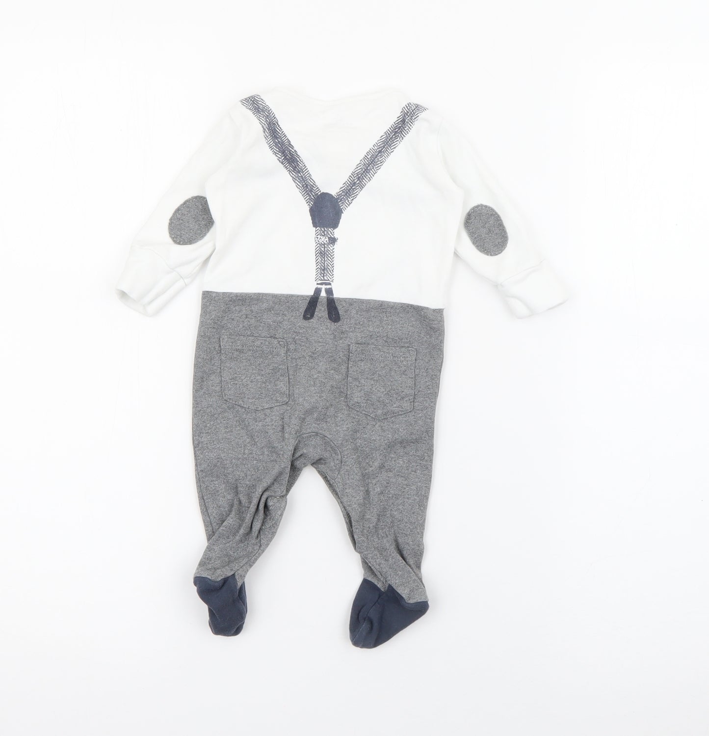 NEXT Baby Grey  Cotton Babygrow One-Piece Size 0-3 Months  Snap