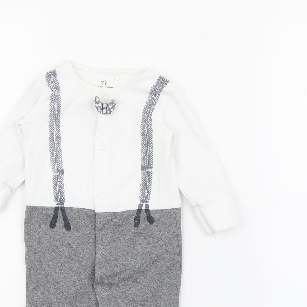 NEXT Baby Grey  Cotton Babygrow One-Piece Size 0-3 Months  Snap