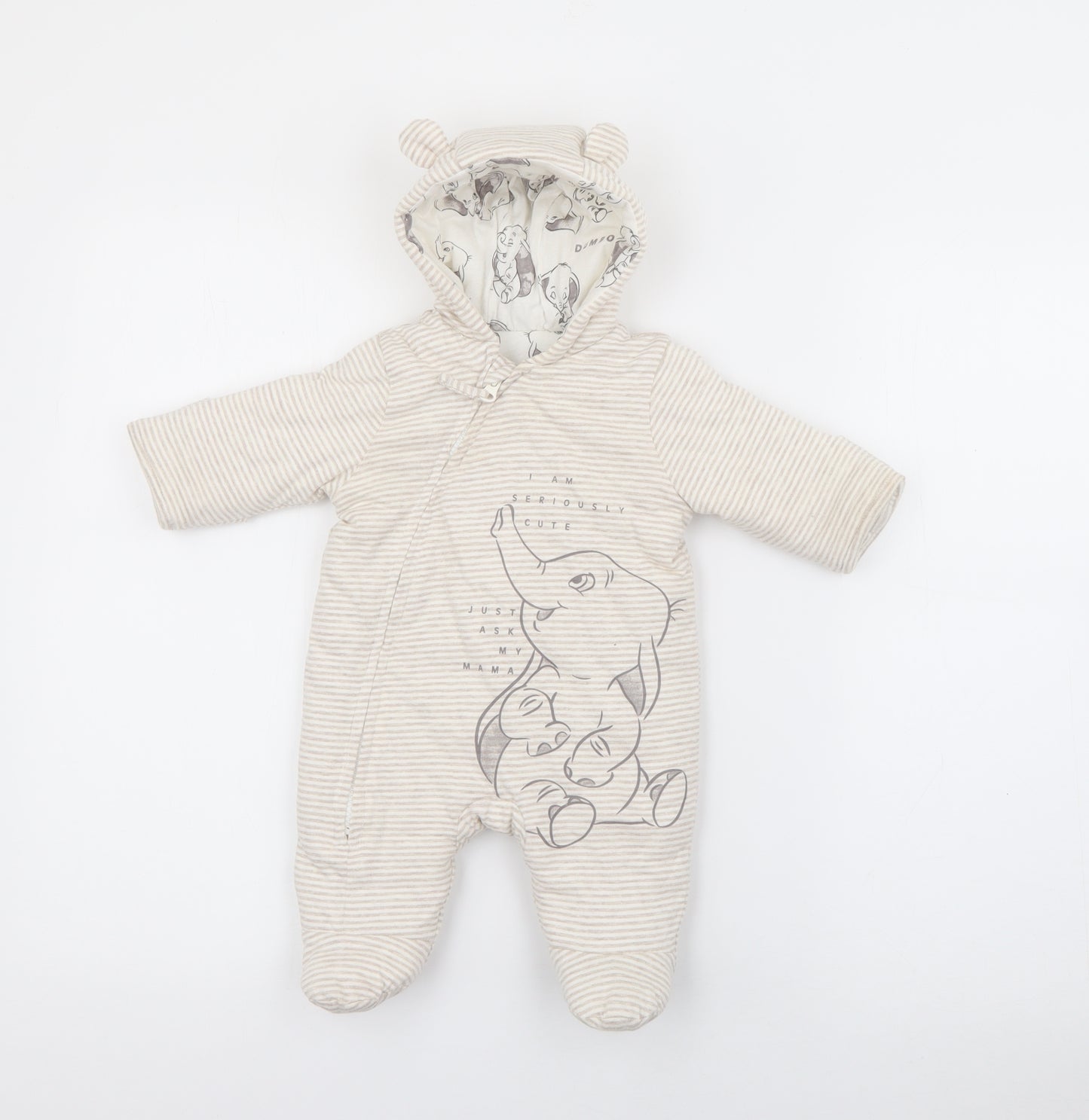 George Baby White Striped  Overcoat Snowsuit Size Newborn   Zip - Dumbo