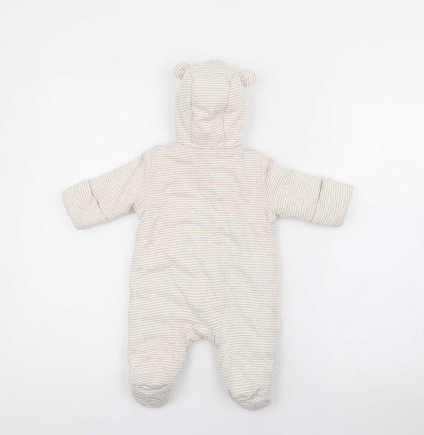 George Baby White Striped  Overcoat Snowsuit Size Newborn   Zip - Dumbo