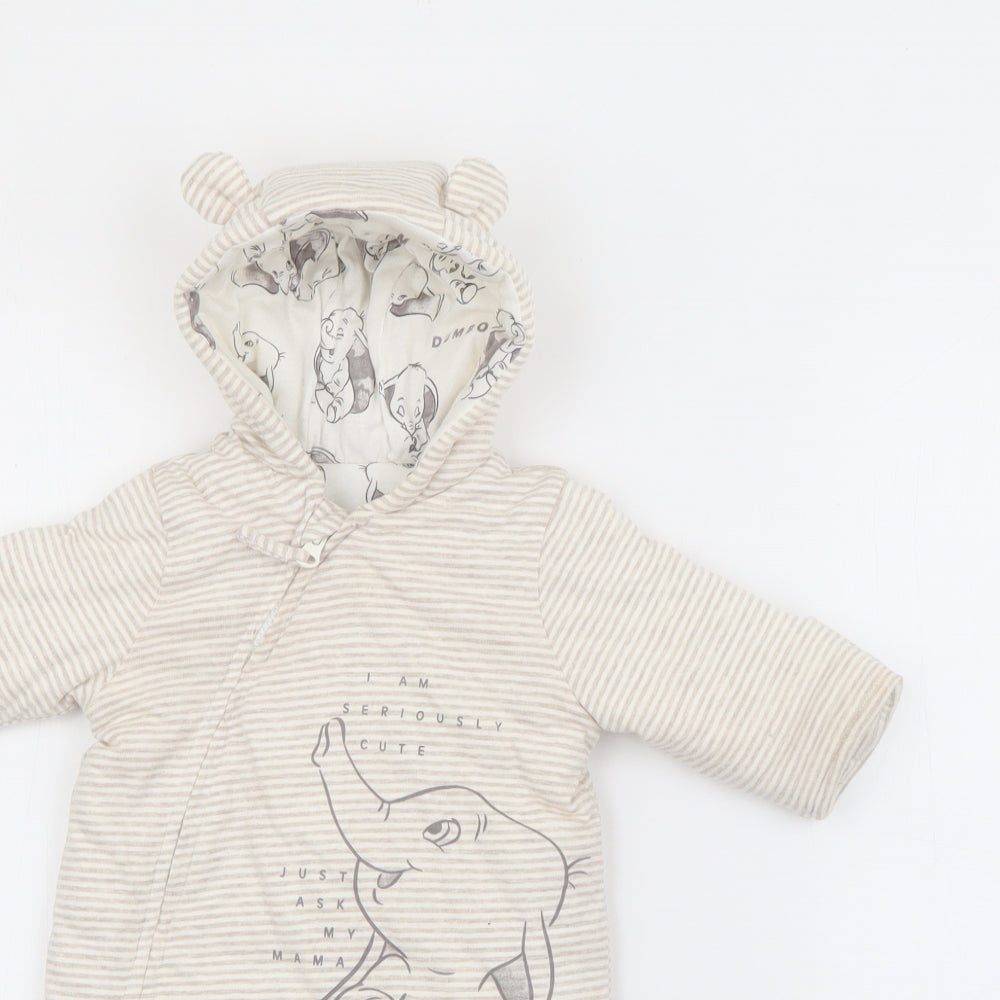 George Baby White Striped  Overcoat Snowsuit Size Newborn   Zip - Dumbo