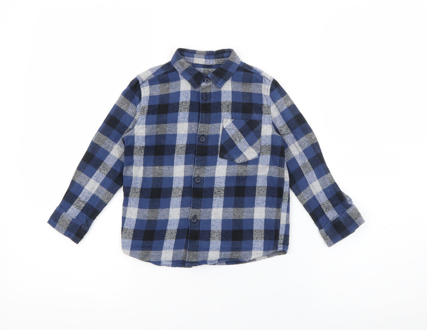 George Boys Blue Plaid Cotton Basic Button-Up Size 2-3 Years Collared Button