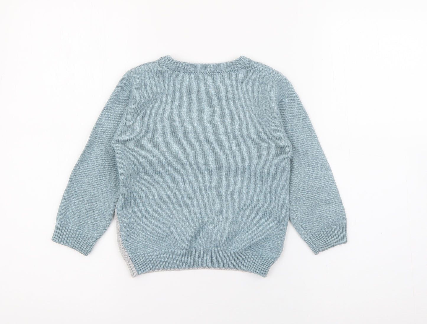 George Boys Blue Crew Neck  Acrylic Pullover Jumper Size 2-3 Years   - Dinosaur
