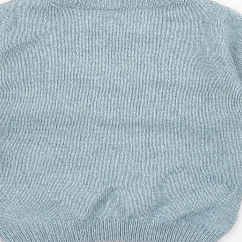 George Boys Blue Crew Neck  Acrylic Pullover Jumper Size 2-3 Years   - Dinosaur