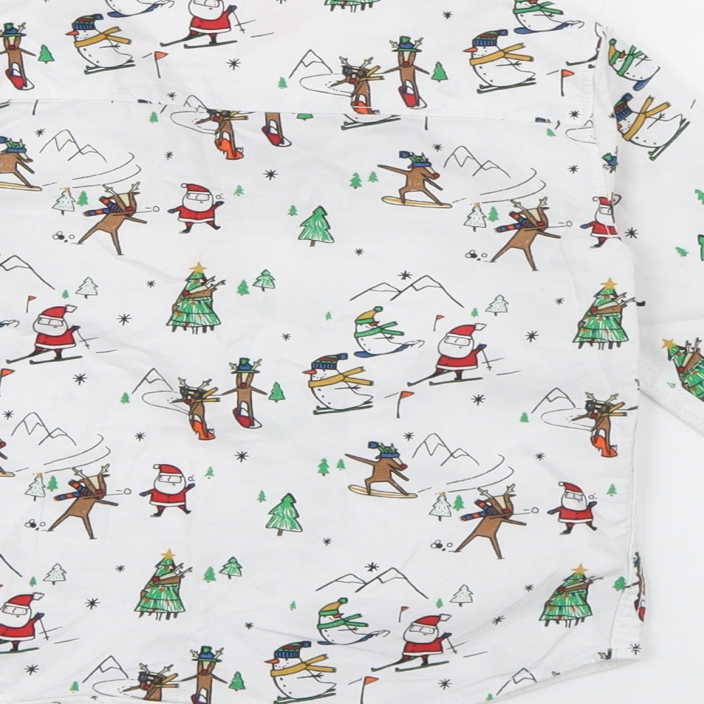 F&F Boys White Geometric Cotton Basic Button-Up Size 2-3 Years Collared Button - Christmas