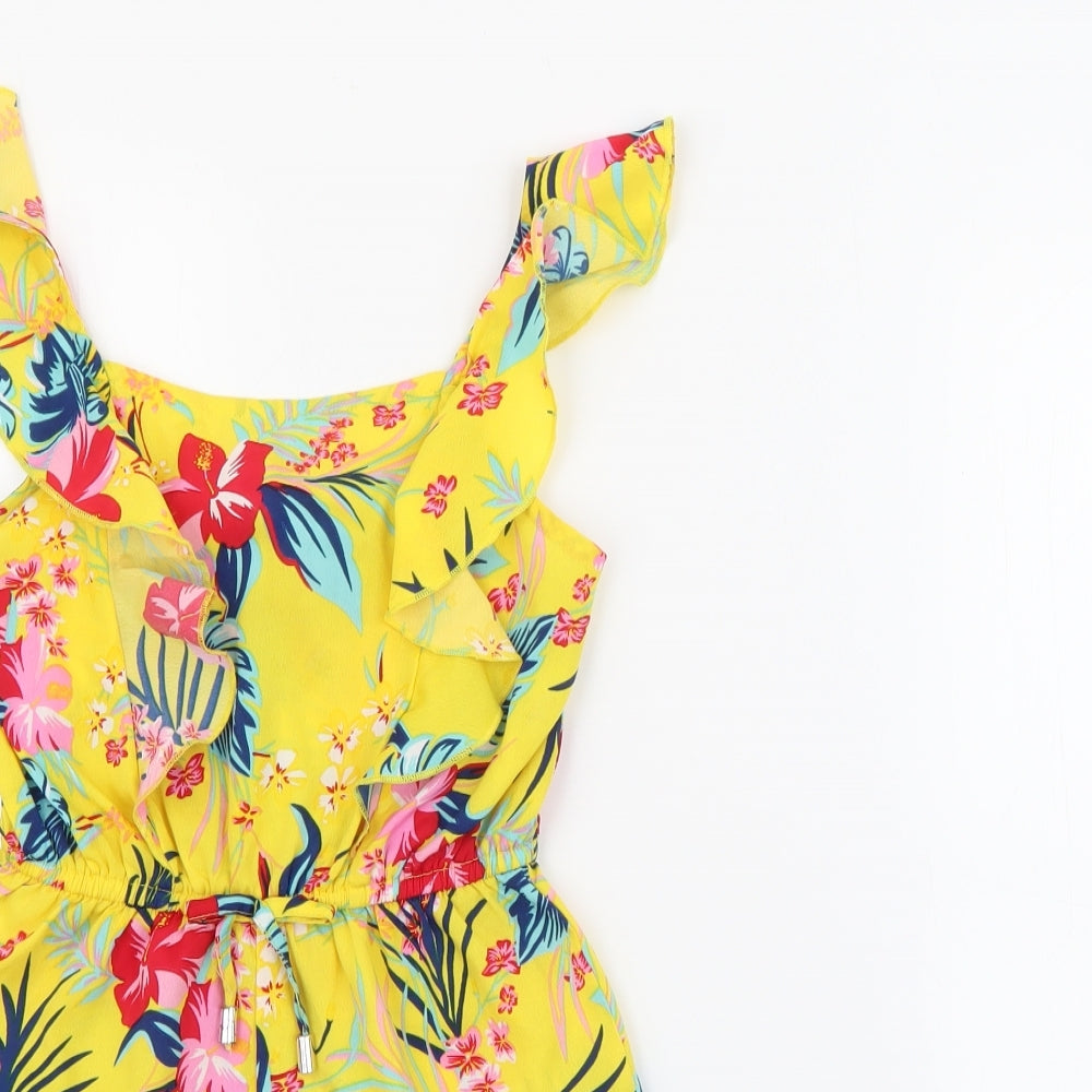 Primark Girls Yellow Floral Polyester Playsuit One-Piece Size 8-9 Years