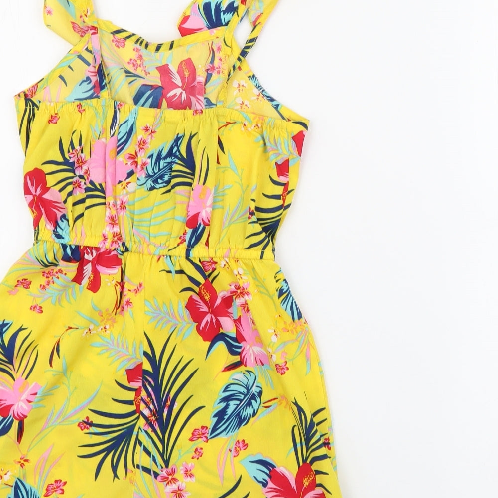 Primark Girls Yellow Floral Polyester Playsuit One-Piece Size 8-9 Years