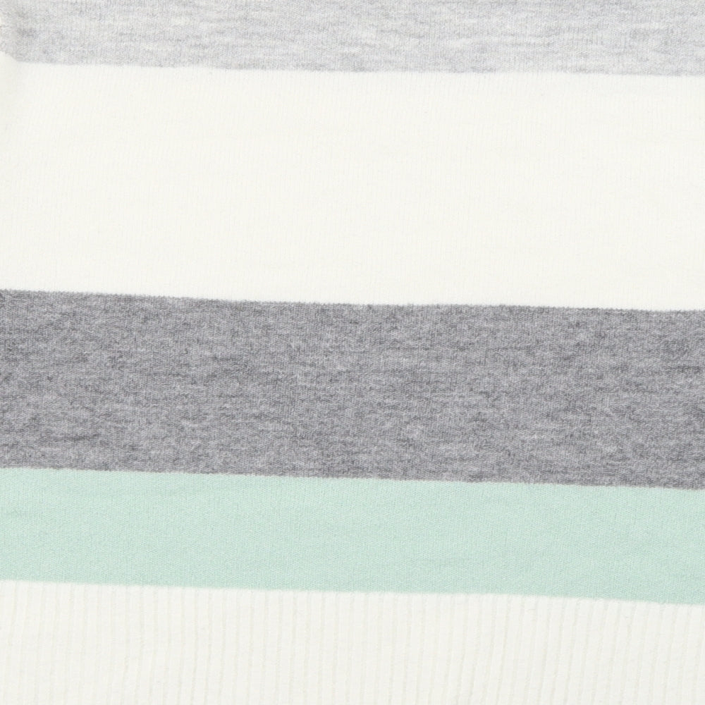 Nutmeg Womens Grey Crew Neck Striped Acrylic Pullover Jumper Size 14