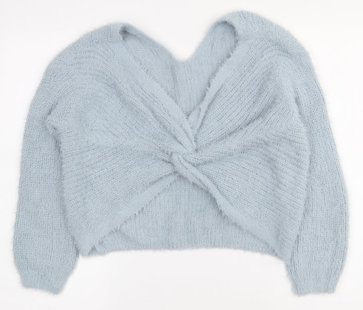 New Look Girls Blue V-Neck Polyamide Pullover Jumper Size 10-11 Years Pullover