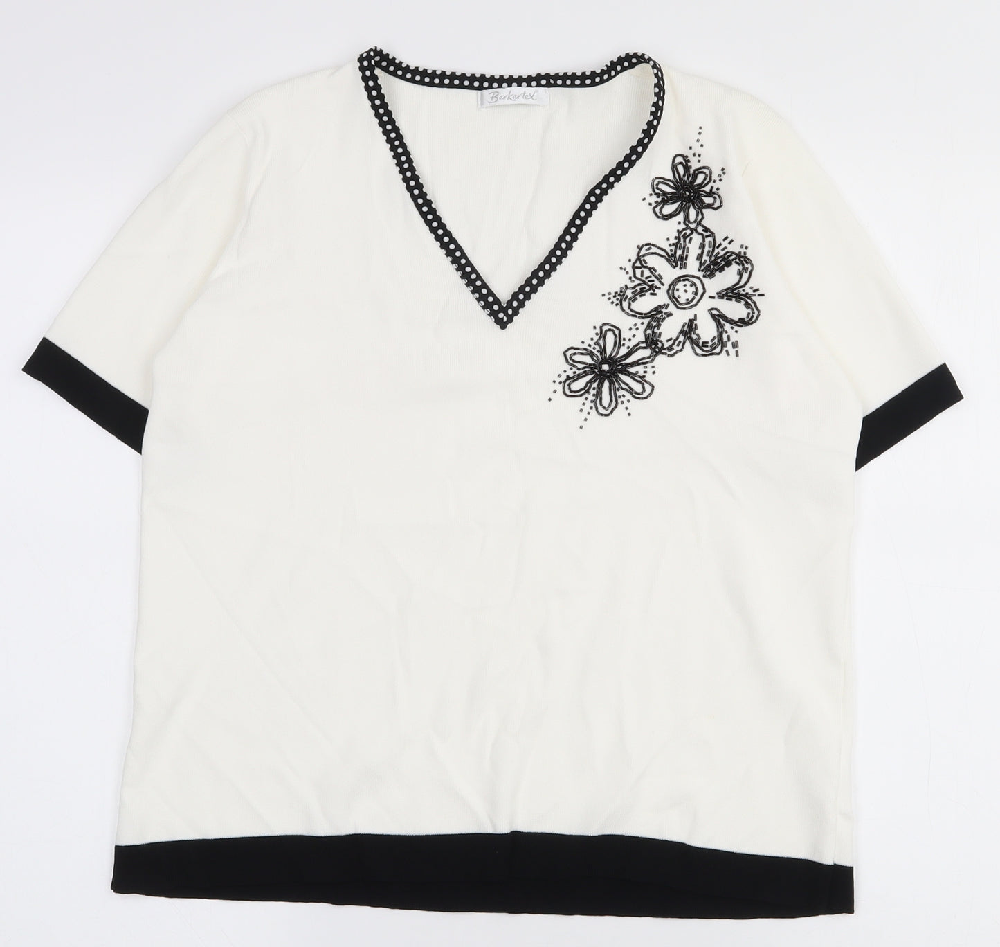 Berkertex Womens White  Viscose Basic T-Shirt Size 18 V-Neck