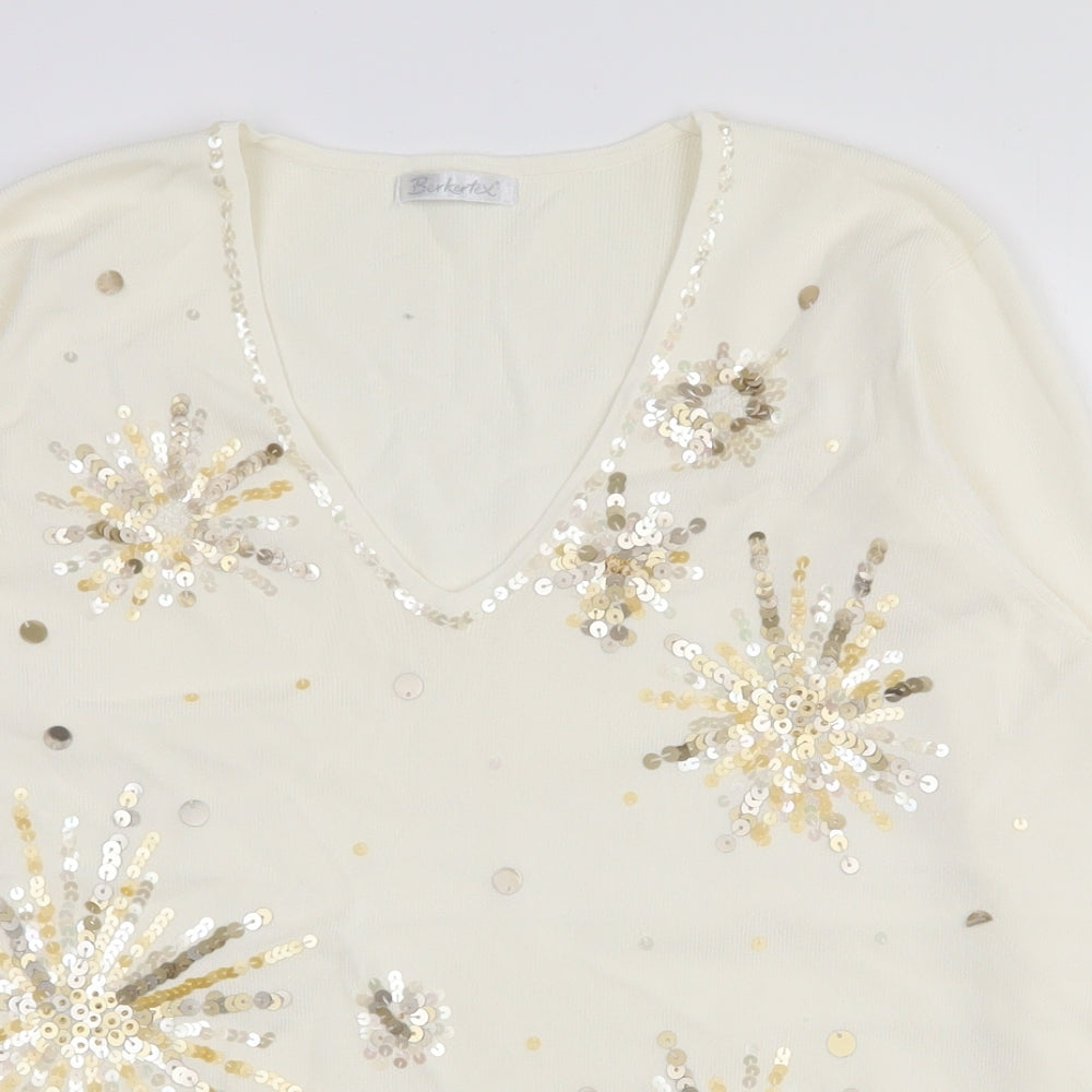 Berkertex Womens White V-Neck  Viscose Pullover Jumper Size 20