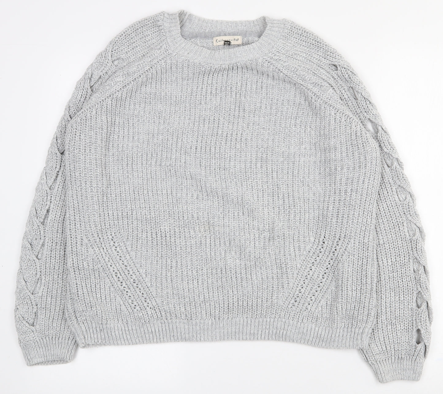 F&F Womens Grey Crew Neck  Acrylic Pullover Jumper Size 10