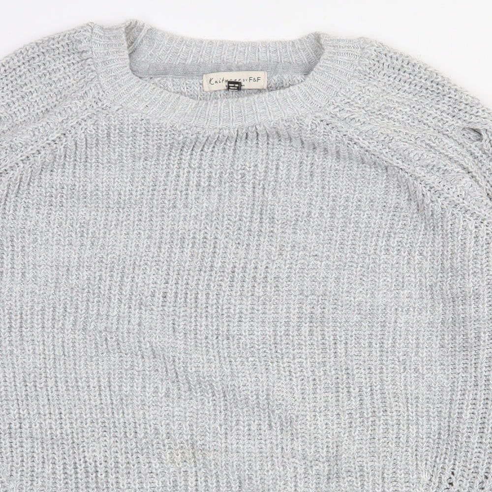 F&F Womens Grey Crew Neck  Acrylic Pullover Jumper Size 10