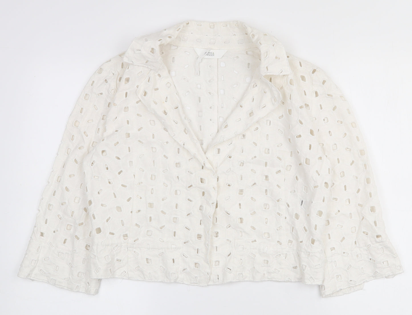 Marks and Spencer Womens White  Linen Basic Blouse Size 10 Collared