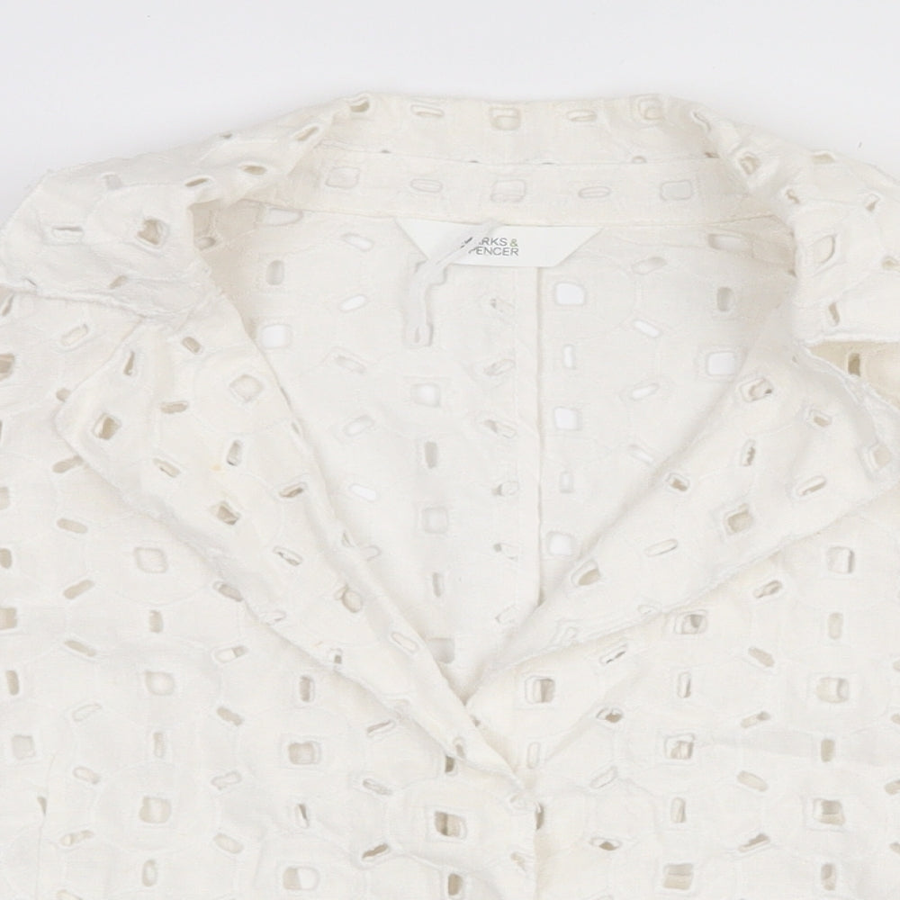 Marks and Spencer Womens White  Linen Basic Blouse Size 10 Collared