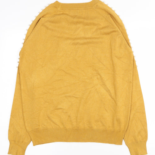 PARAMOUR Womens Yellow Round Neck  Viscose Pullover Jumper Size L