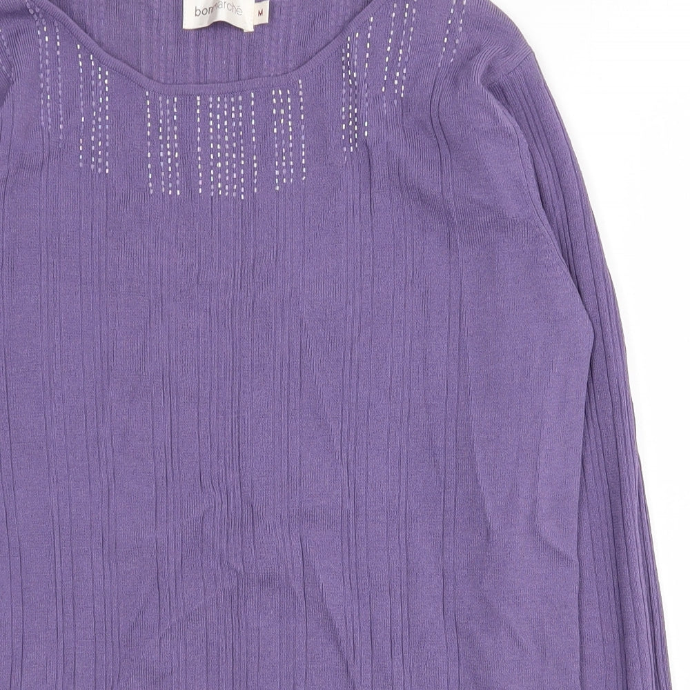 Bonmarché Womens Purple Round Neck  Viscose Pullover Jumper Size M