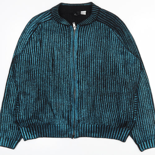 H&M Womens Blue Crew Neck  Acrylic Full Zip Jumper Size L