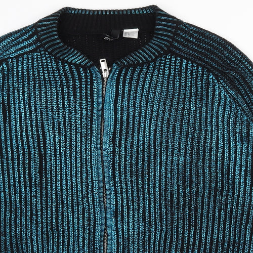 H&M Womens Blue Crew Neck  Acrylic Full Zip Jumper Size L